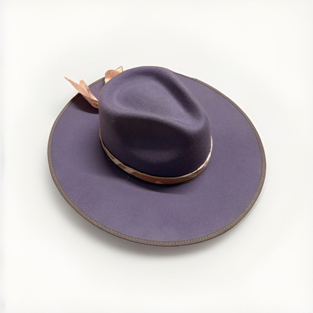Flea Style White Australian Wool Wide Brim Fedora Hat Texas Feather 60 Cm
